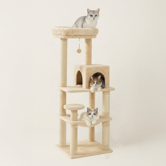 Mysigt kattträd på flera nivåer - plyschdesign
