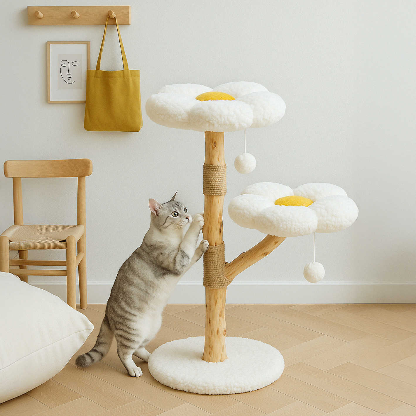 Daisy Dream Cat Tree – Multi-Level Wooden Perches & Plush Play
