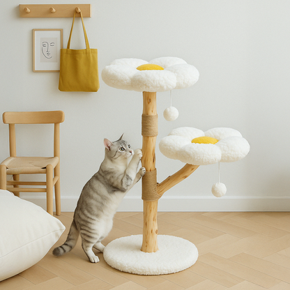 Daisy Dream Cat Tree – Multi-Level Wooden Perches & Plush Play