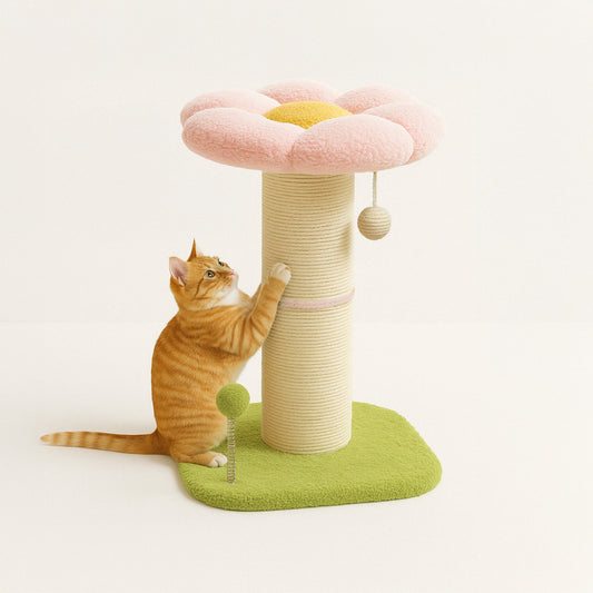 Pink Daisy Cat Tree – Floral Scratching Post & Plush Perch